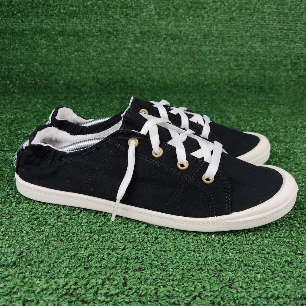 Time and Tru Sneakers Women 9 Black Canvas Slip On Scrunch Back Memory Foam